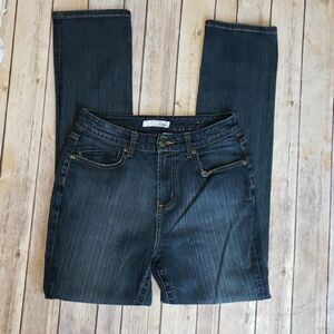 Chicos Platinum Dark Wash Jeans Pocket Design